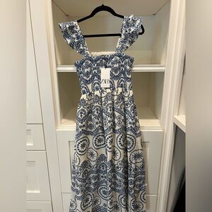 NWT Zara blue and white embroidered dress Sz. M